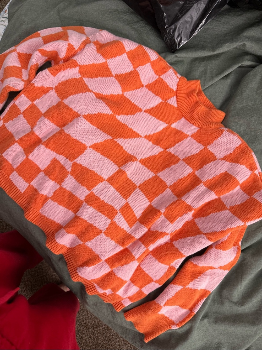 Bar III Orange & Pink Checker Turtleneck Sweater